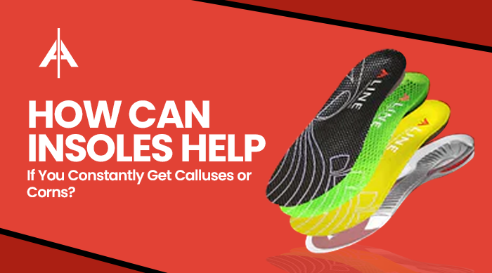 Stacked performance insoles displayed in multiple colors, showing cushioning and support features for foot comfort.