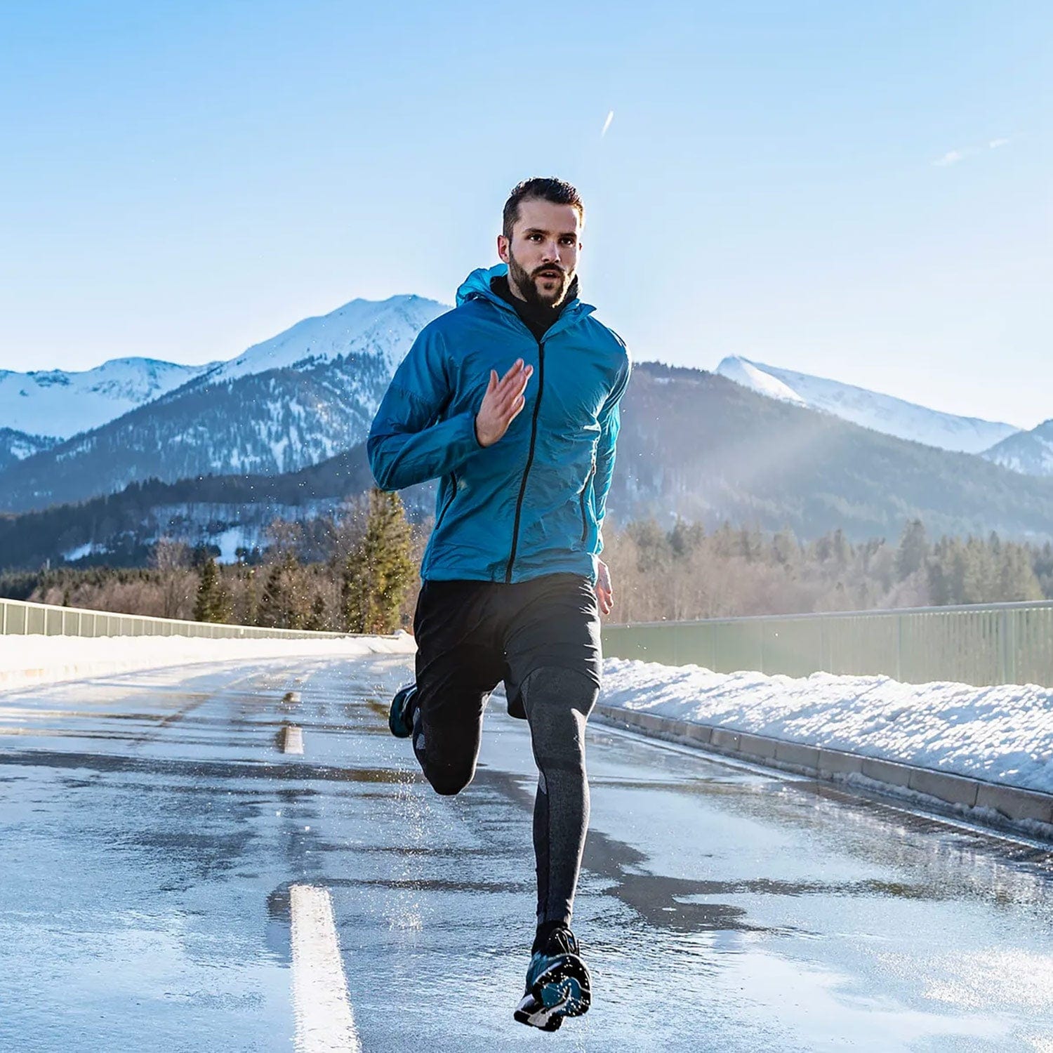 Man running in cold climate.