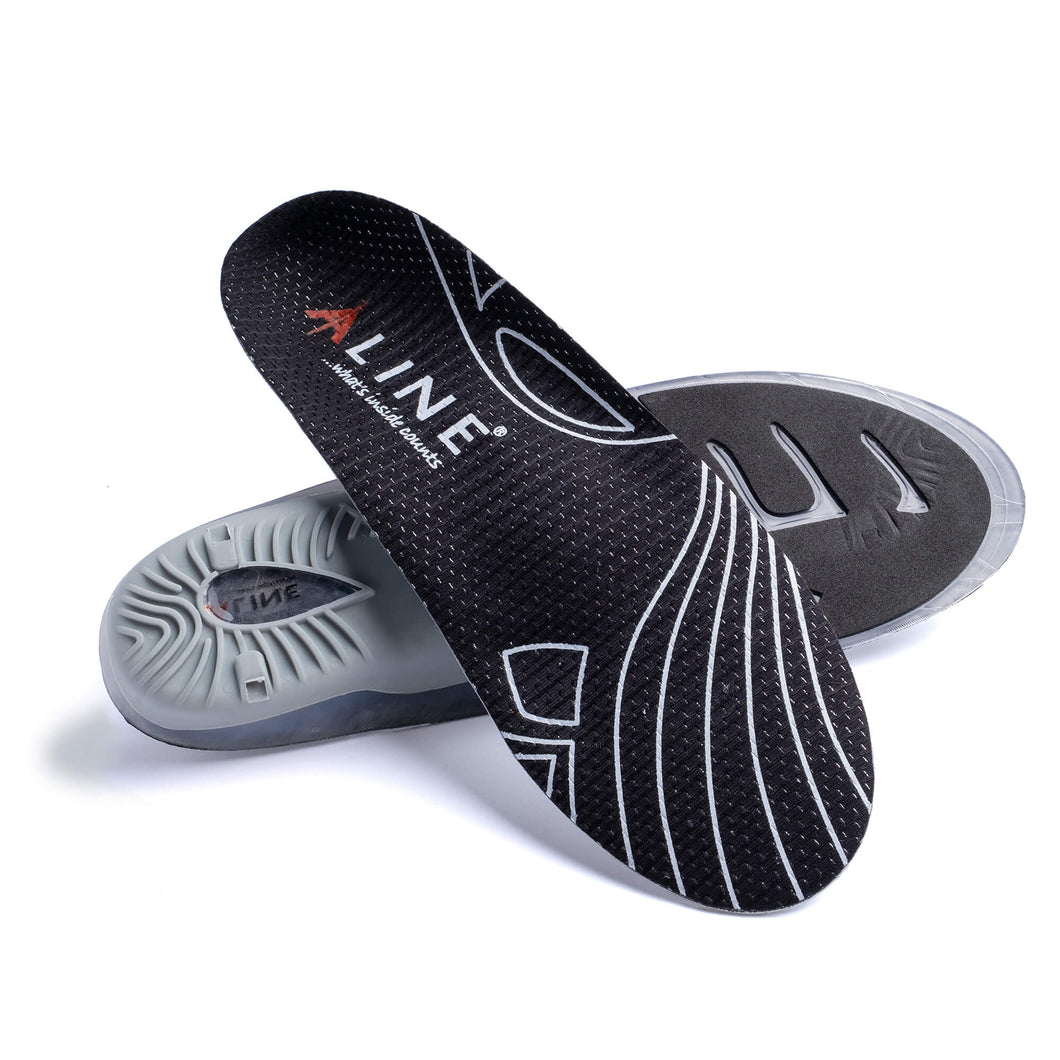 ALINE Climate Insoles crossed over each other in an ‘X’ pattern. 